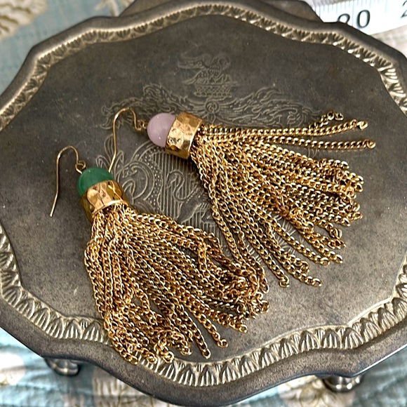 Pair of rosé quartz and green jade pierced earrings two different semi precious - Picture 11 of 14